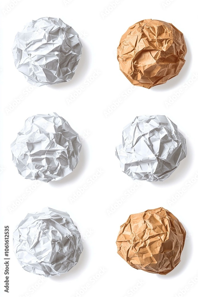 Set of crumpled paper balls isolated on white background. Set of crumpled paper balls isolated on white background.