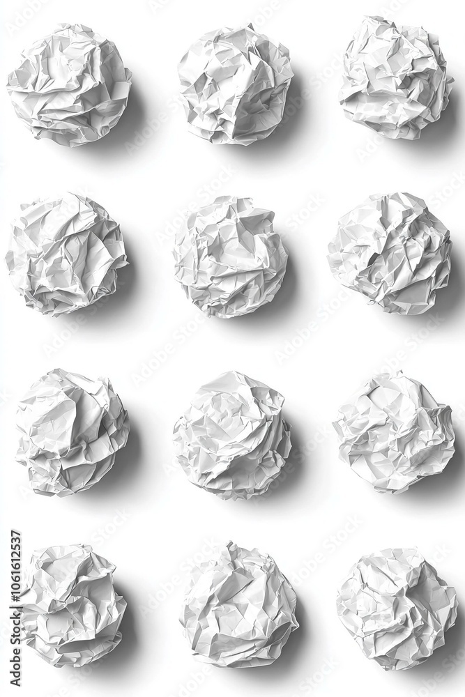 Set of crumpled paper balls isolated on white background. Set of crumpled paper balls isolated on white background.