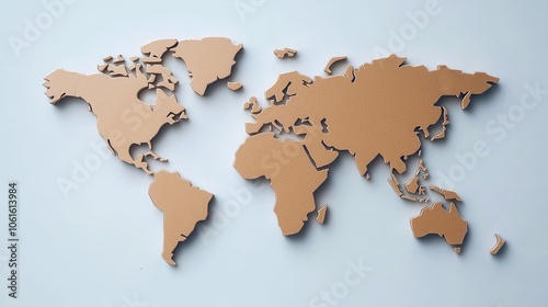 A simple, stylized world map in beige against a light background, highlighting global geography in a modern, minimalist design.