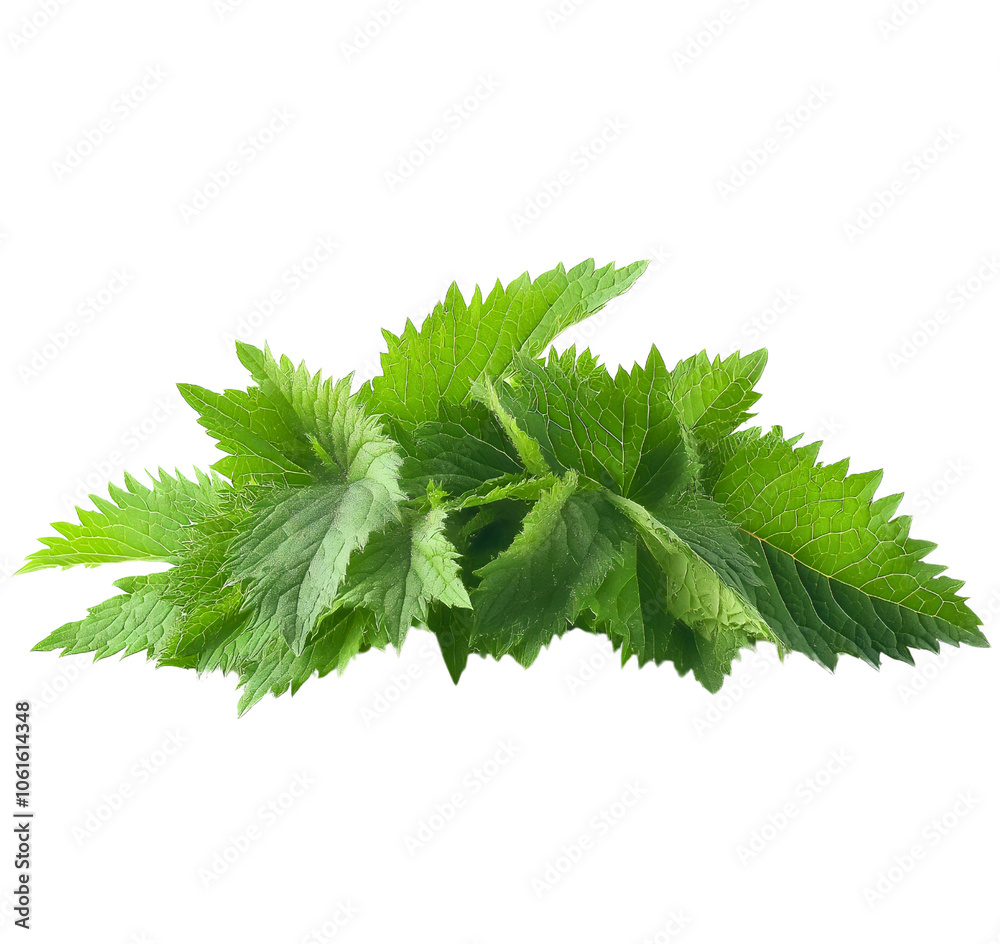 Potent nettle isolated fresh, verdant plant leaf herb, vital stinging medicinal prickly green, botanical organic natural, wild therapeutic healing