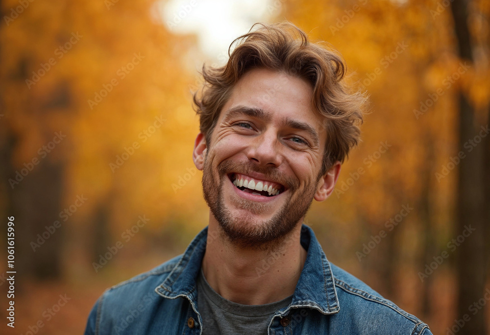 Close-Up of a Handsome Middle age Man Smiling with Happiness Showcasing His Blonde Beard Amidst Autumn Close-Up of a Handsome Middle age Man Smiling with Happiness Showcasing His Blonde Beard Amidst Autumn