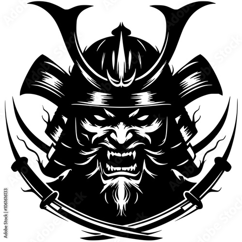 Silhouette of an angry samurai warrior's face