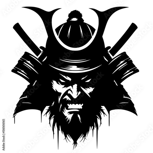 Silhouette of an angry samurai warrior's face