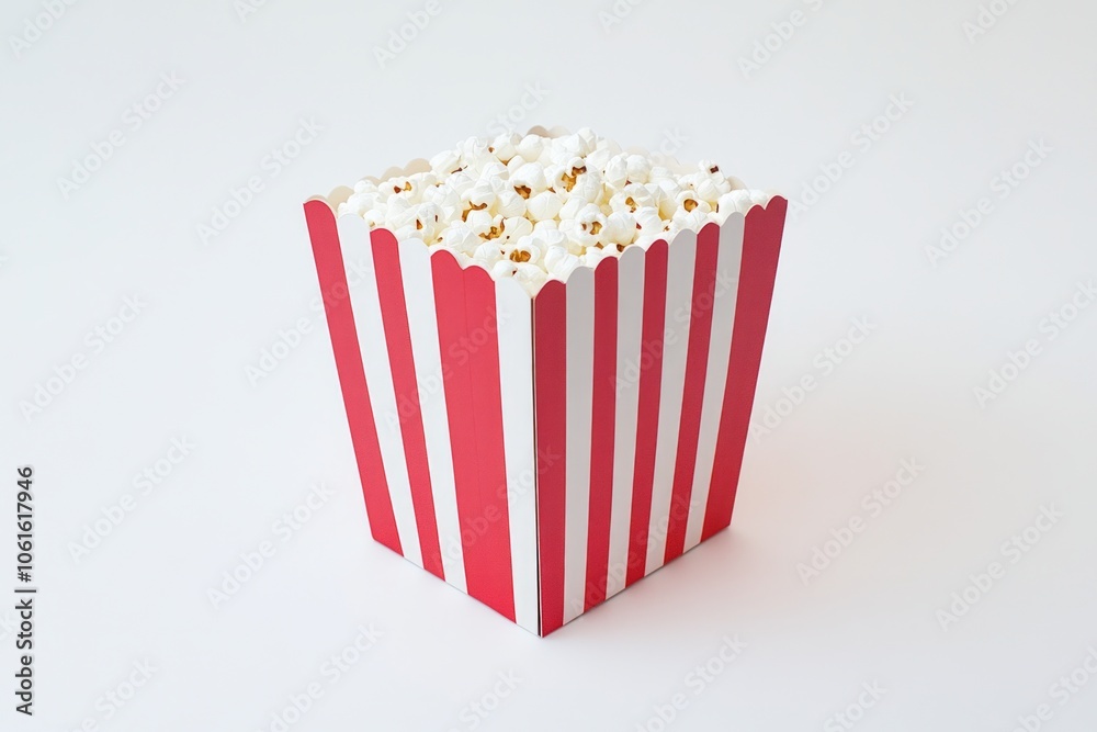 Cheerful movie theater popcorn in a red and white striped box. Perfect for a cinematic experience. Enjoy this delightful snack while watching your favorite films. Generative AI Cheerful movie theater popcorn in a red and white striped box. Perfect for a cinematic experience. Enjoy this delightful snack while watching your favorite films. Generative AI
