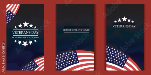 Veterans day celebration banner design. commemorating veterans November 11th. Background with American flag.