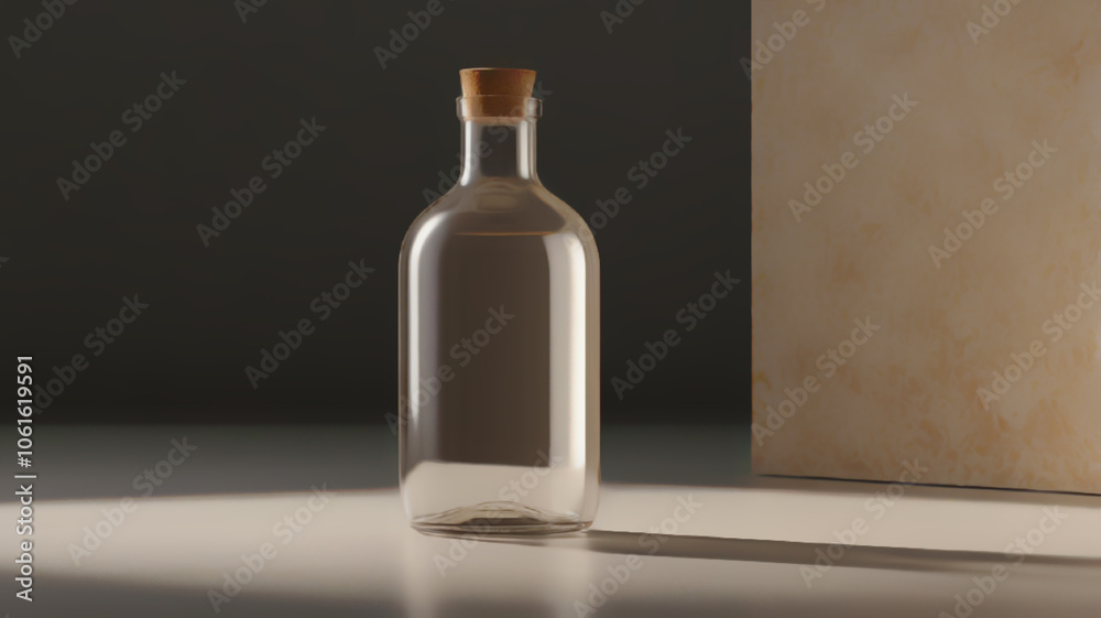Natural Amber Glass Bottle with Warm Minimalist Decor Mock up Natural Amber Glass Bottle with Warm Minimalist Decor Mock up