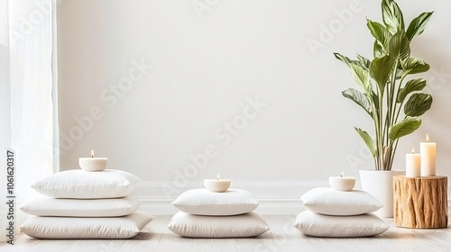 Create your own peaceful wellness and meditation space with tranquil pillows and candles