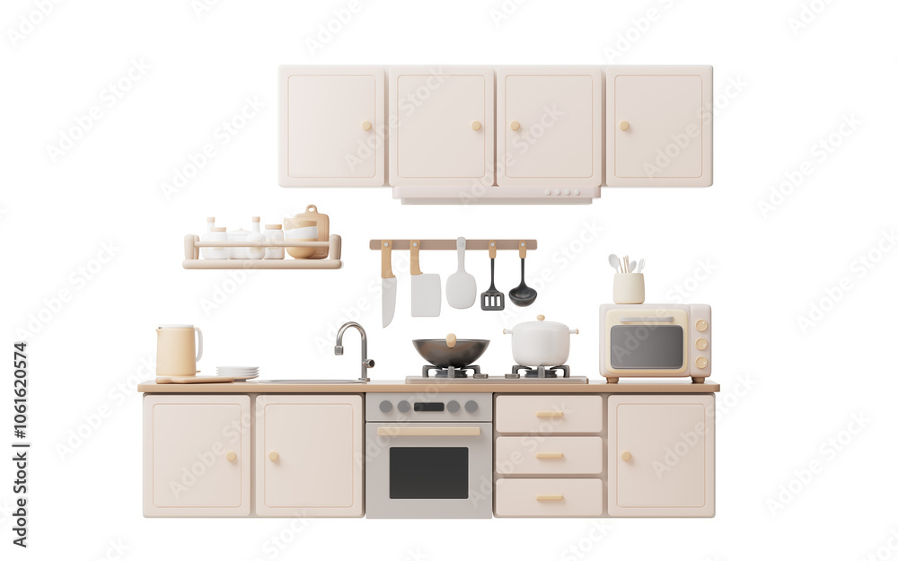 Kitchen ware with cartoon style, 3d rendering. Kitchen ware with cartoon style, 3d rendering.