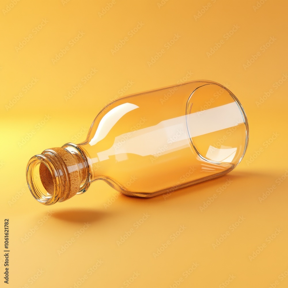 Fototapeta premium Transparent Glass Bottle on Vibrant Yellow Background