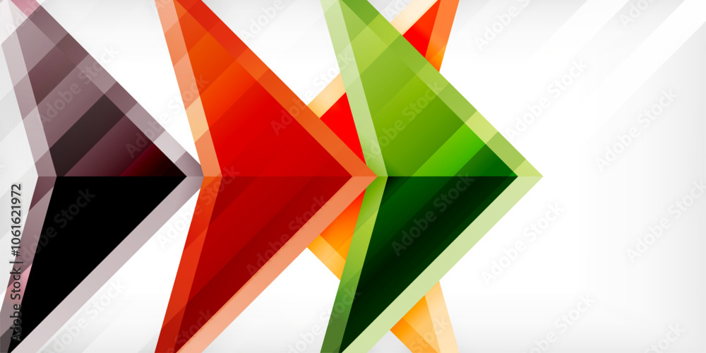 Arrows with 3d effect abstract background. Triangles on light grey backdrop Arrows with 3d effect abstract background. Triangles on light grey backdrop