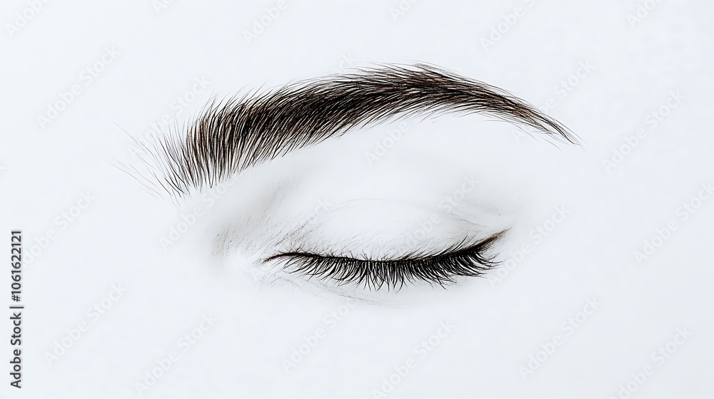 Fototapeta premium A serene closed eye with delicate eyelashes and a soft brow, evoking calmness and introspection.