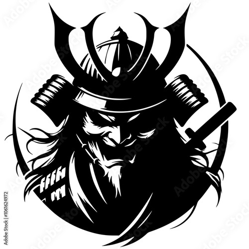 Silhouette of an angry samurai warrior's face