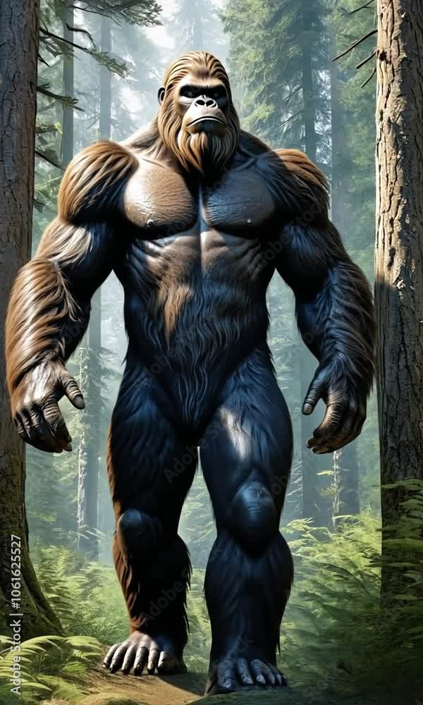 illustration legendary standing forest bigfoot ai ancient animal ape background beast big canada character creature fantasy foot forest fur generative giant hairy hoax landscape legend legendary illustration legendary standing forest bigfoot ai ancient animal ape background beast big canada character creature fantasy foot forest fur generative giant hairy hoax landscape legend legendary