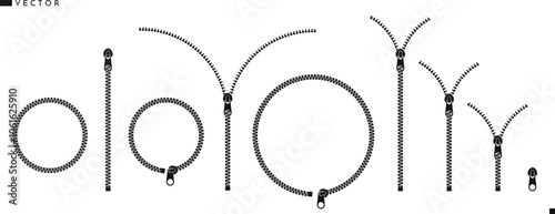 Zipper silhouette. Isolated zippers on white background 