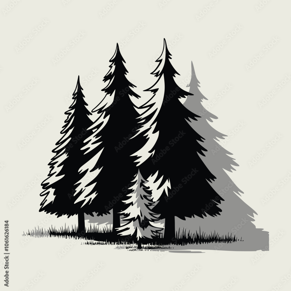 Obraz premium Pine tree silhouette vector white and black color tree set silhouette.