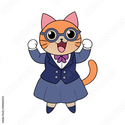 Excited Cat in Fashionable Outfit.