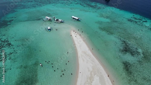 Stunning Aerial View of a Sandy Spit on a Tropical Philippine Island with Crystal Clear Waters — High-Resolution Drone Footage