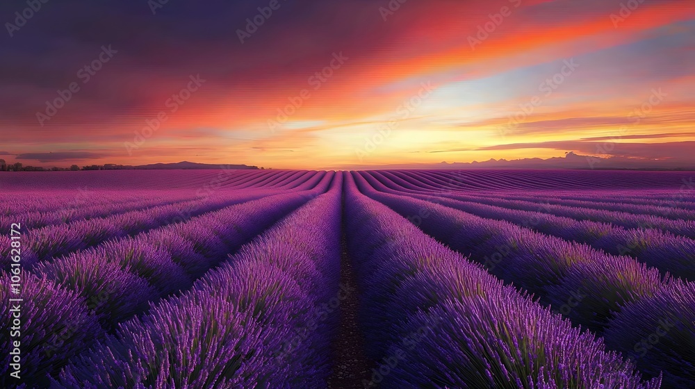 Vibrant Sunrise Across Lavender Fields in Bloom (Landscape Photography) Vibrant Sunrise Across Lavender Fields in Bloom (Landscape Photography)