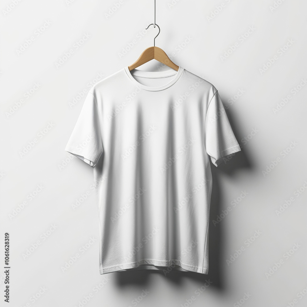 Minimalist Plain White T-Shirt Mockup Hanging on Hanger Minimalist Plain White T-Shirt Mockup Hanging on Hanger