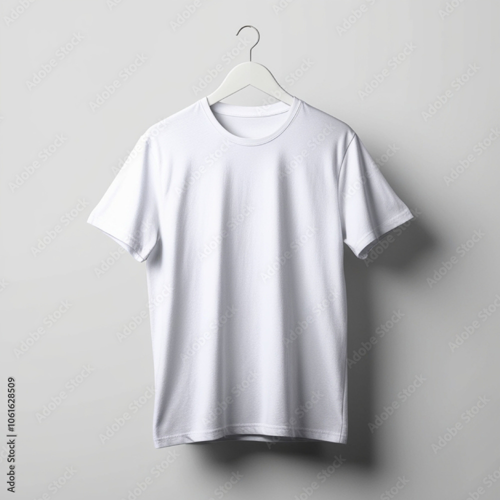 Minimalist Plain White T-Shirt Mockup Hanging on Hanger Minimalist Plain White T-Shirt Mockup Hanging on Hanger