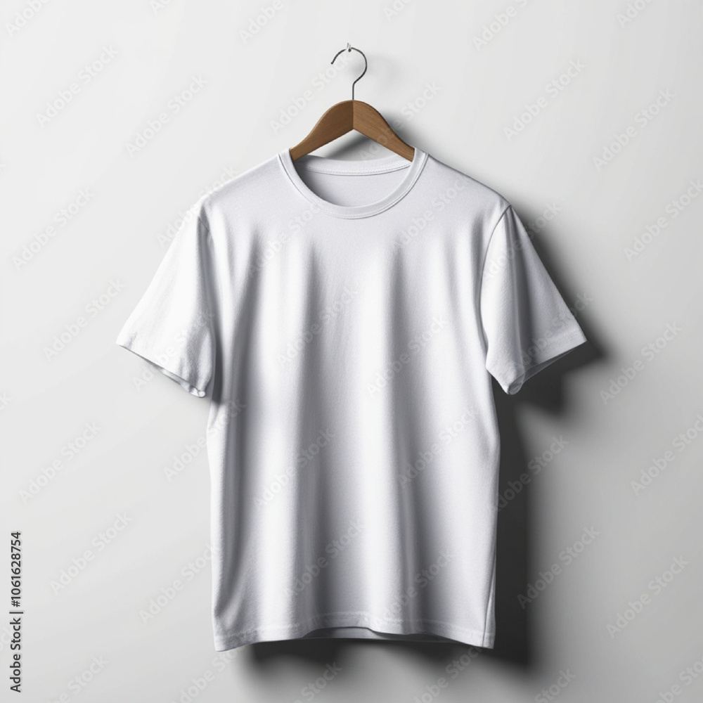 Minimalist Plain White T-Shirt Mockup Hanging on Hanger Minimalist Plain White T-Shirt Mockup Hanging on Hanger