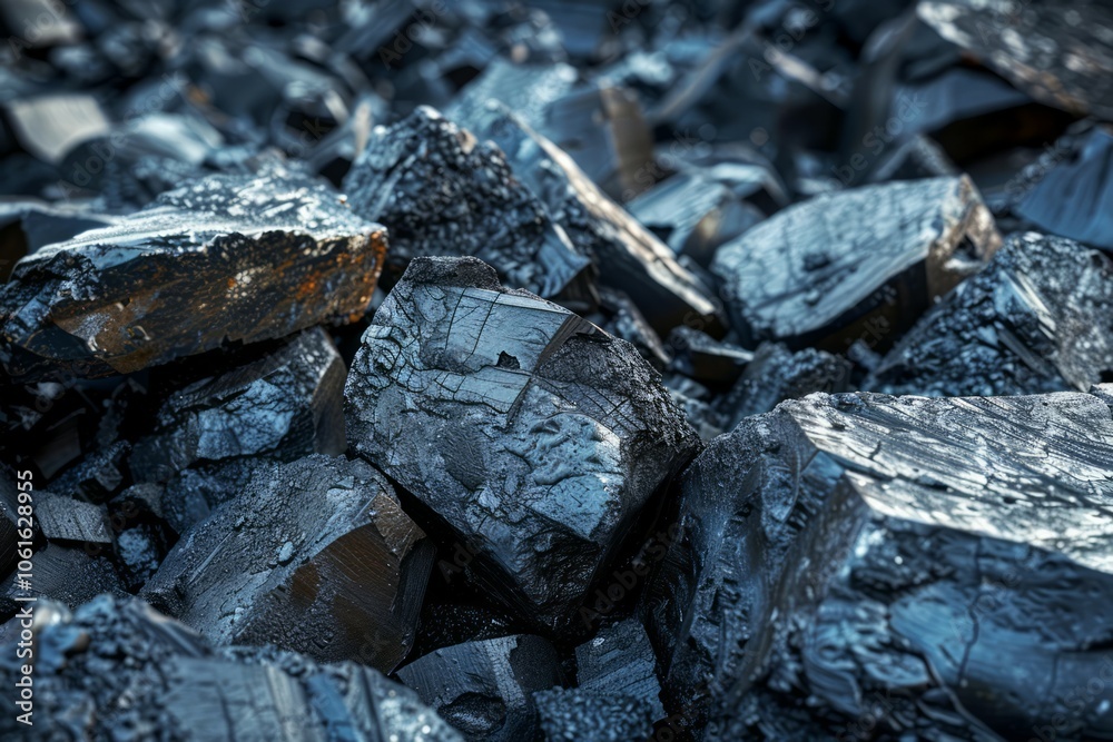 Fototapeta premium Photo of Big pile of natural black coals. Background texture for backdrops or mapping