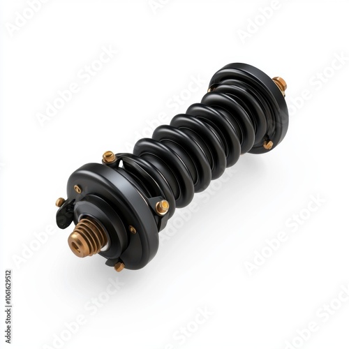 A compact, cylindrical coil spring with metal fittings, designed for mechanical applications and providing elasticity and support.