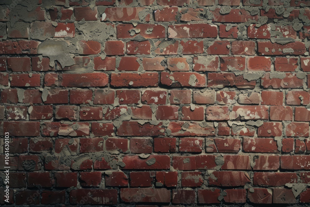 Fototapeta premium Photo of Old cracked red brick wall from industrial area. Background texture for backdrops or mapping