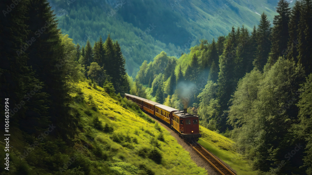 Scenic aerial view train, winding locomotive railway railroad tree, expansive landscape mountain transportation forest, industrial rural beautiful, scenic nature travel Scenic aerial view train, winding locomotive railway railroad tree, expansive landscape mountain transportation forest, industrial rural beautiful, scenic nature travel