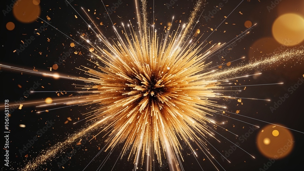 Obraz premium Abstract Representation of a Phoenix with Exploding Golden Particles Symbolizing Rebirth and Transformation