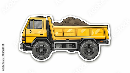 Cartoon Illustration of a Yellow Dump Truck Isolated on White.