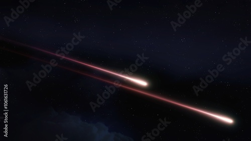 Shooting star, Falling Star. Glowing meteorites from space and fireballs flash. Meteors are falling from the sky.