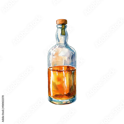 whiskey bottle vector illustration in watercolor style