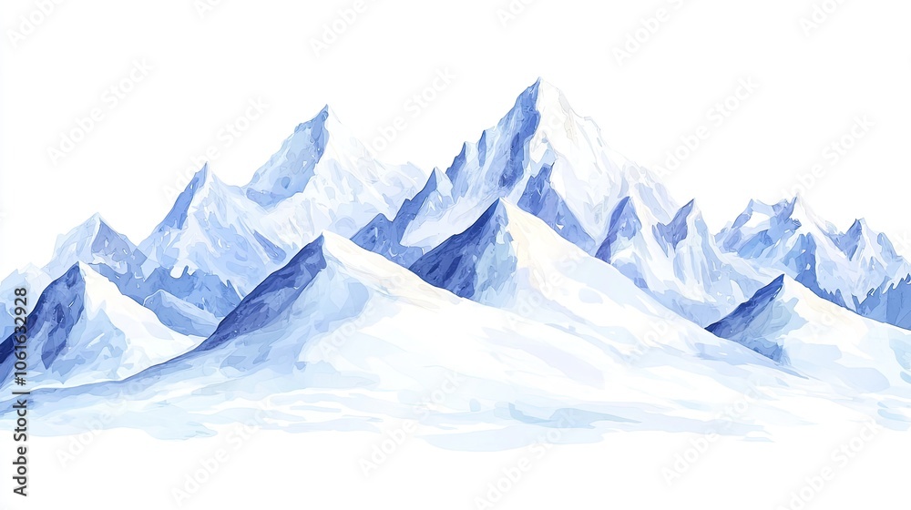 Fototapeta premium Beautiful watercolor mountains against a white isolated background.