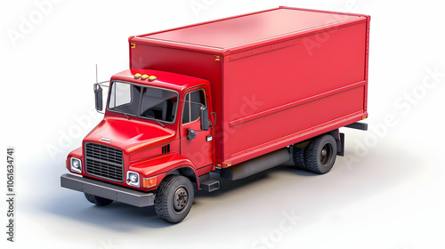 Red delivery truck isolated on white background.