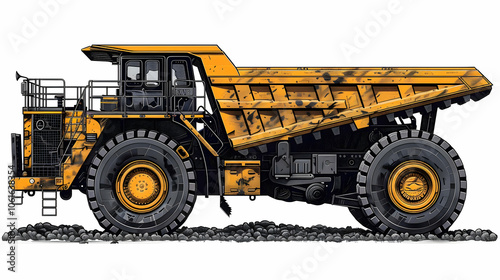 Yellow and black heavy duty dump truck.