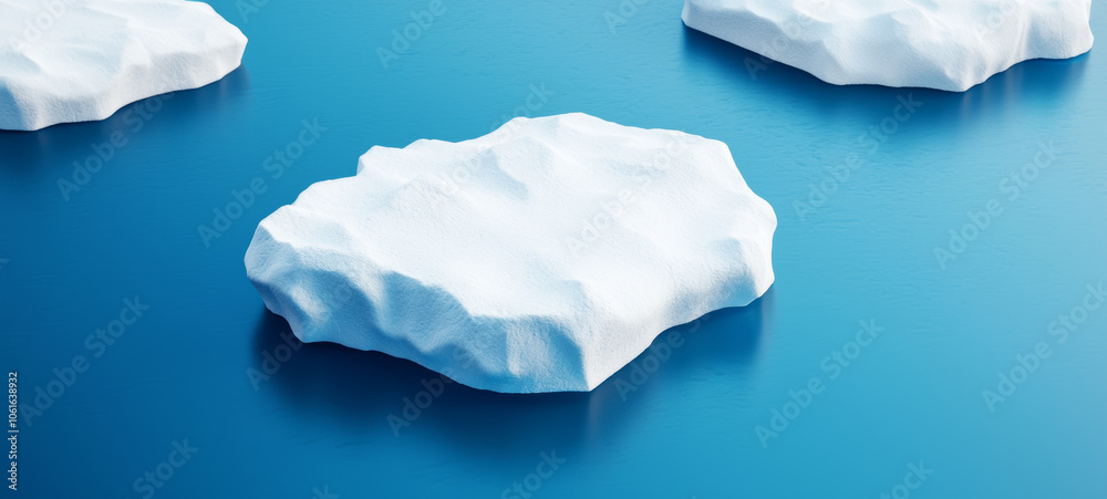 Melting ice caps floating on calm blue water, highlighting climate change Melting ice caps floating on calm blue water, highlighting climate change