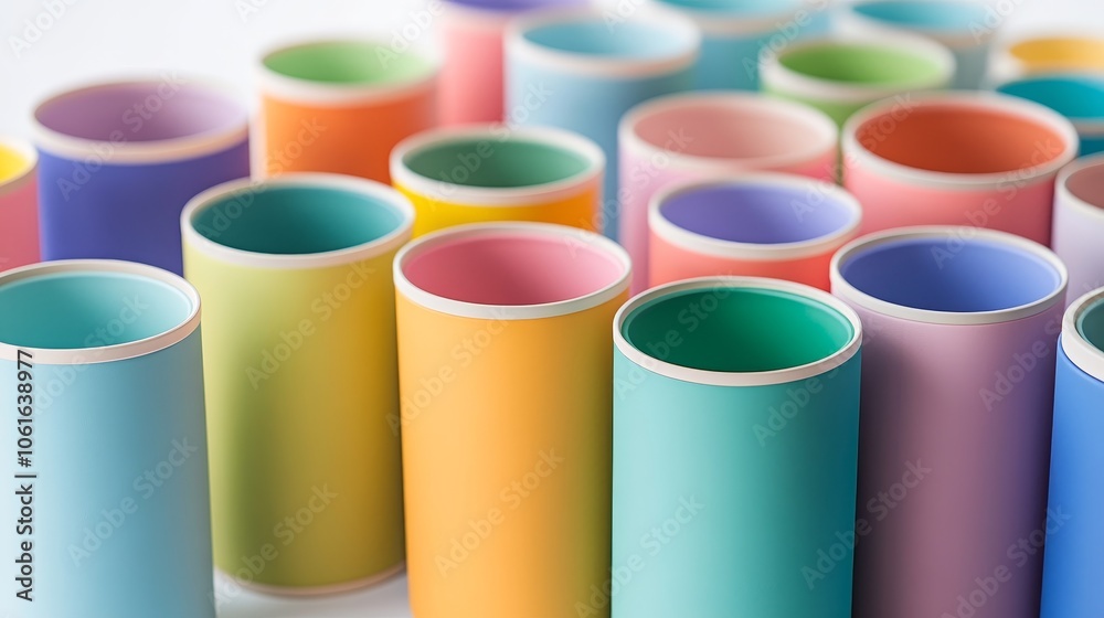 A vibrant collection of colorful cylindrical containers arranged neatly in a row, showcasing a variety of hues and textures. These containers represent organization, diversity, and a sense of unity. A vibrant collection of colorful cylindrical containers arranged neatly in a row, showcasing a variety of hues and textures. These containers represent organization, diversity, and a sense of unity.