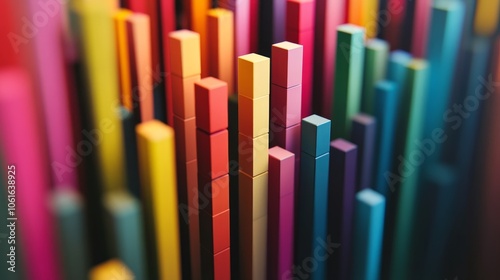 Colorful bar graph representing data visualization, abstract, growth, statistics, analytics.