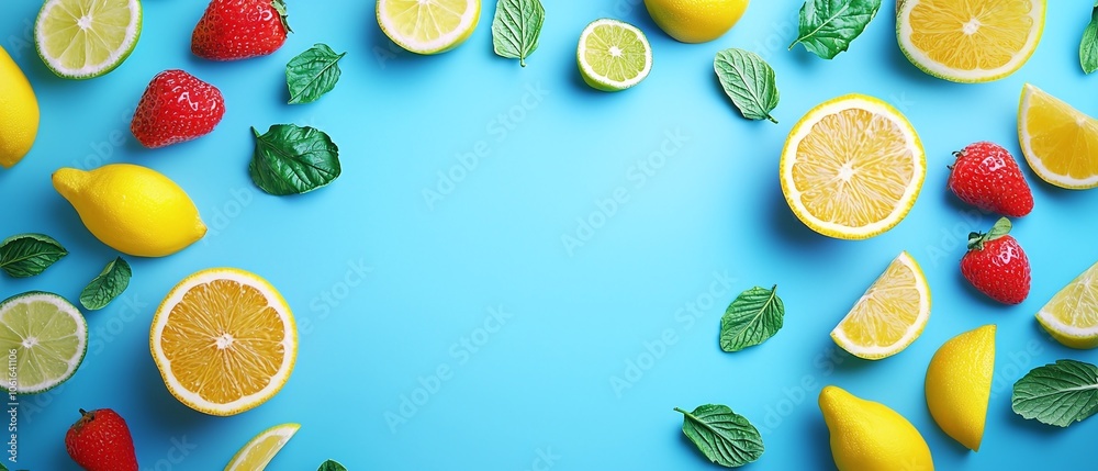 Fresh Citrus and Strawberry Summer Background. Fresh Citrus and Strawberry Summer Background.