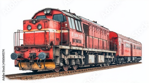Wallpaper Mural A powerful red diesel locomotive isolated on a white background, ready to pull heavy loads across the tracks. The locomotive is a symbol of industrial strength, transportation, and travel. Torontodigital.ca