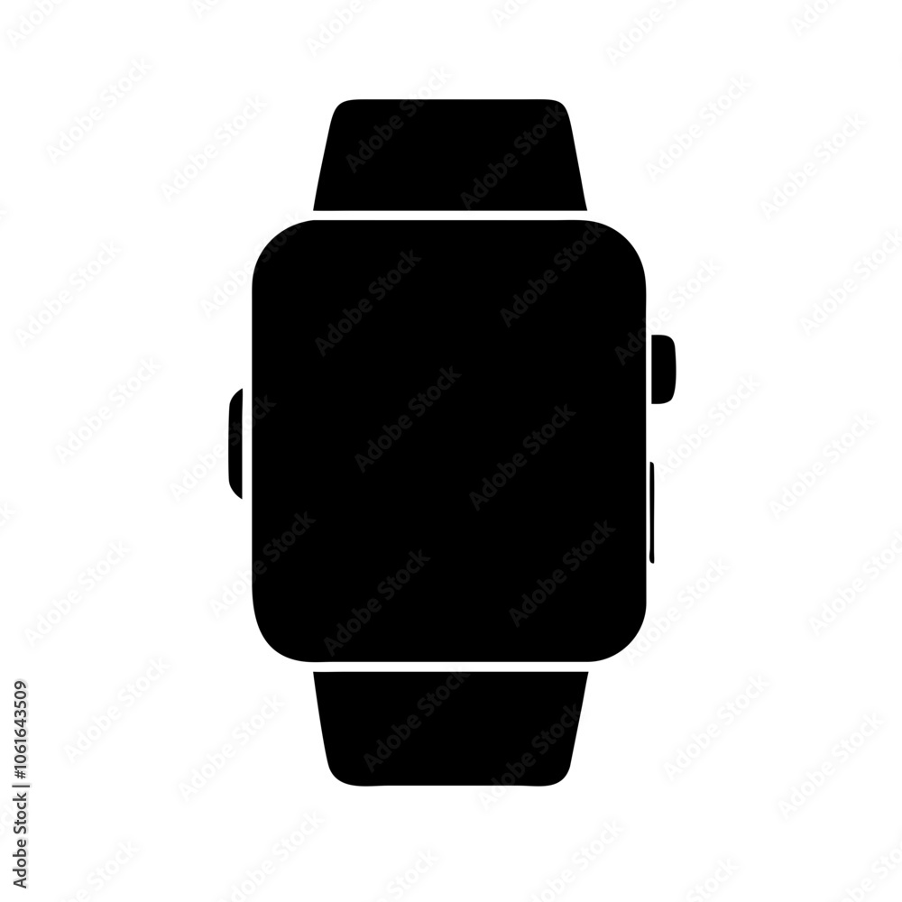 Black Flat Smartwatch Icon: A high-resolution, minimalist vector icon representing a smartwatch. This clean and sleek design is perfect for digital and print media. Black Flat Smartwatch Icon: A high-resolution, minimalist vector icon representing a smartwatch. This clean and sleek design is perfect for digital and print media.