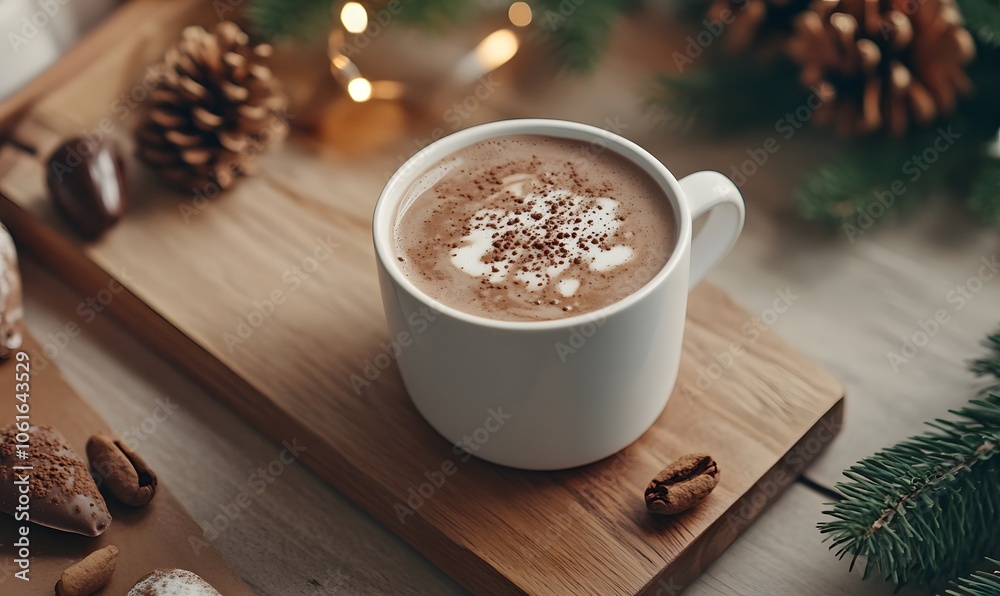 A Cup of Hot Chocolate Surrounded by Festive Decor, Generative AI A Cup of Hot Chocolate Surrounded by Festive Decor, Generative AI