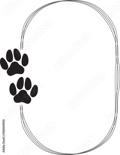 Hand drawn frames with pet footprints. Pet paw quote speech bubble.