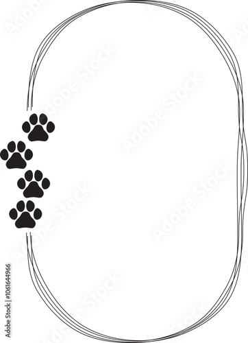 Hand drawn frames with pet footprints. Pet paw quote speech bubble.