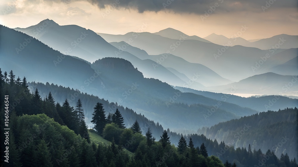 Obraz premium Dark mountains in the morning
