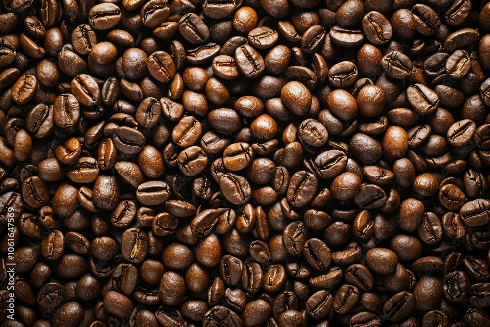 Naklejka premium Big pile of fresh roasted coffee beans. Image illustrated food for advertisement