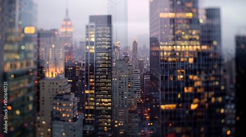 Wallpaper Mural Skyscrapers pierce the misty skyline in a cityscape reflecting a sea of lights, creating a captivating urban dreamscape. Torontodigital.ca