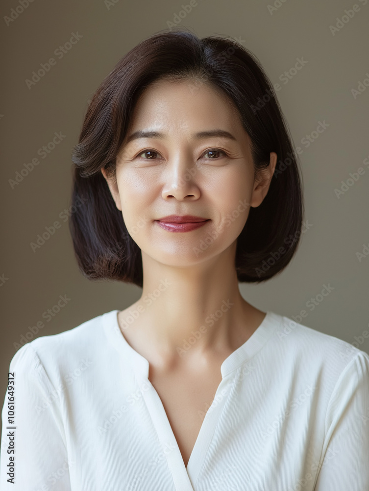  Smiling Mature Woman in White Blouse Indoors