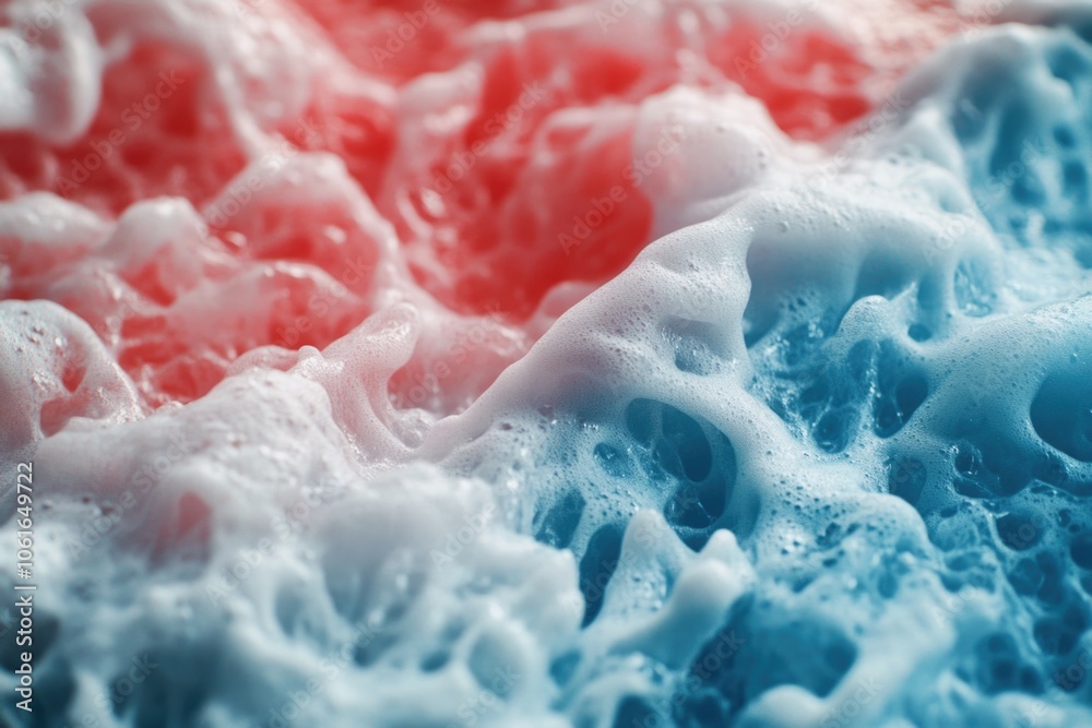A close-up shot of a foamy surface with vibrant red and blue colors A close-up shot of a foamy surface with vibrant red and blue colors
